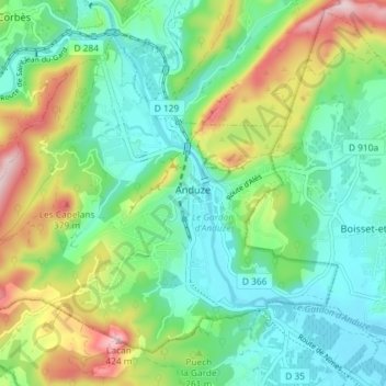 Carte topographique Anduze, altitude, relief