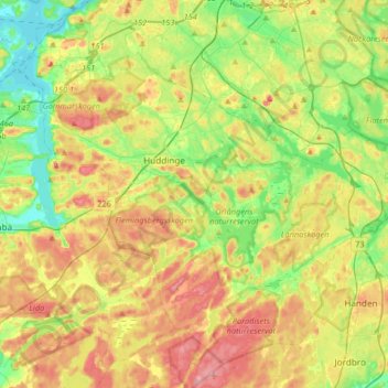 Carte topographique Huddinge kommun, altitude, relief