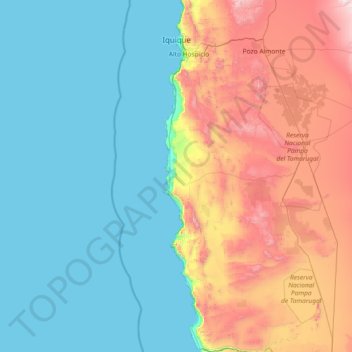 Carte topographique Iquique, altitude, relief