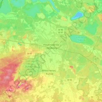 Carte topographique Hoyerswerda, altitude, relief
