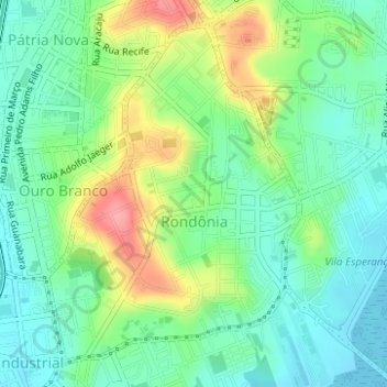 Carte topographique Rondônia, altitude, relief