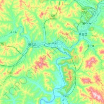 Carte topographique 快大茂镇, altitude, relief