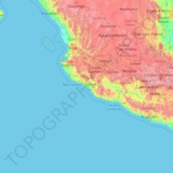 Carte topographique Colima, altitude, relief