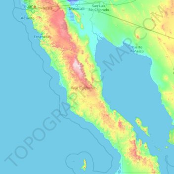 Carte topographique Baja California, altitude, relief
