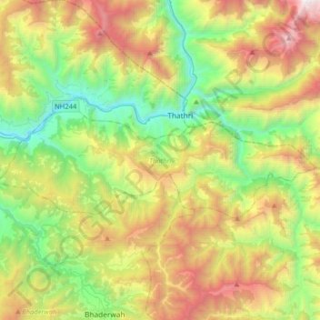 Carte topographique Thathri, altitude, relief