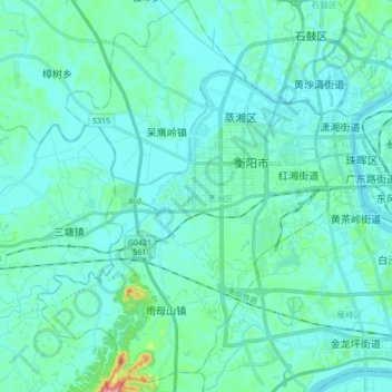 Carte topographique 蒸湘区, altitude, relief