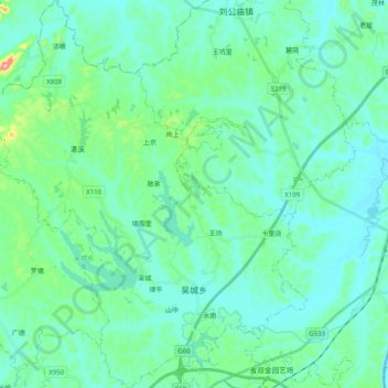 Carte topographique 吴城乡, altitude, relief