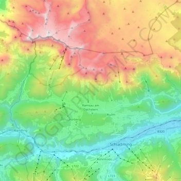Carte topographique Ramsau am Dachstein, altitude, relief