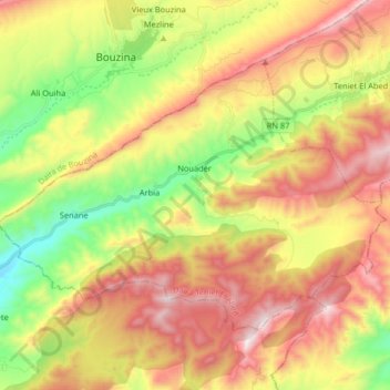 Carte topographique Chir, altitude, relief