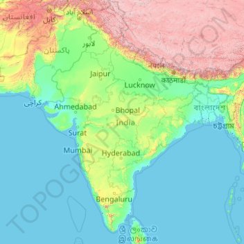 Carte topographique Inde, altitude, relief