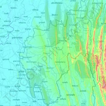 Carte topographique Tripura, altitude, relief