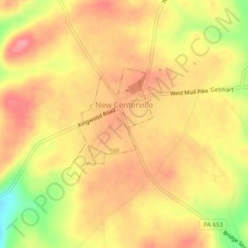 Carte topographique New Centerville, altitude, relief