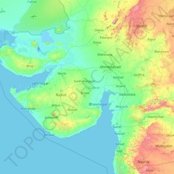 Carte topographique Gujarat, altitude, relief