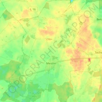 Carte topographique Mestlin, altitude, relief