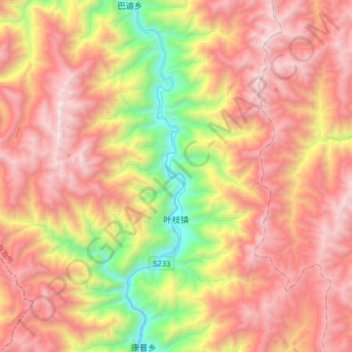 Carte topographique 叶枝镇, altitude, relief