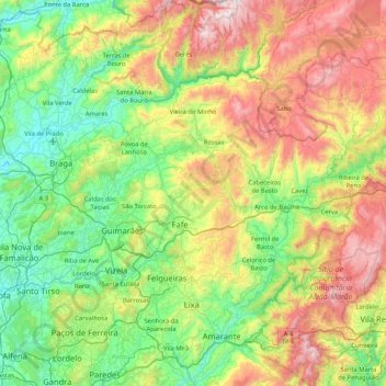 Carte topographique Ave, altitude, relief