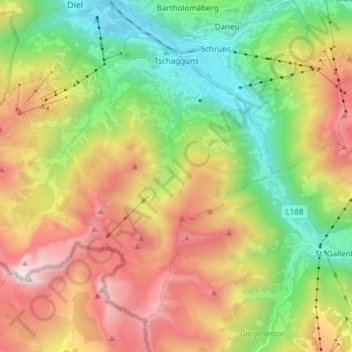 Carte topographique Tschagguns, altitude, relief