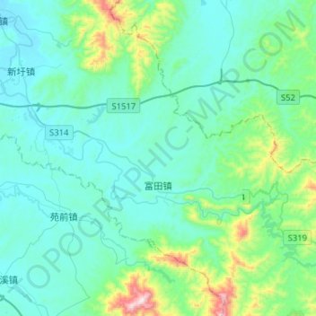 Carte topographique 富田镇, altitude, relief