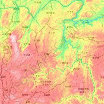Carte topographique 开阳县, altitude, relief