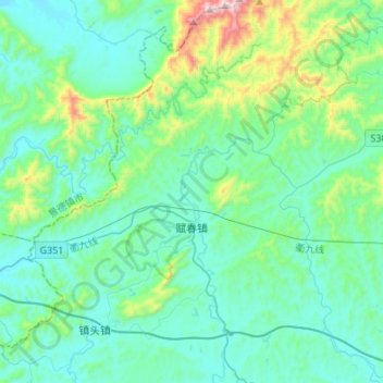 Carte topographique 赋春镇, altitude, relief