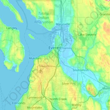 Carte topographique Everett, altitude, relief