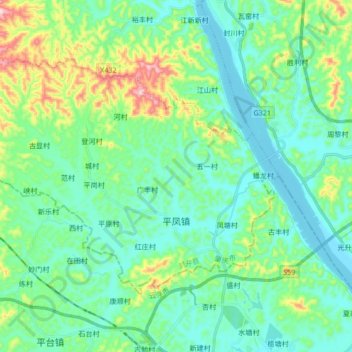 Carte topographique 平凤镇, altitude, relief