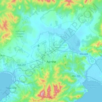 Carte topographique Артём, altitude, relief