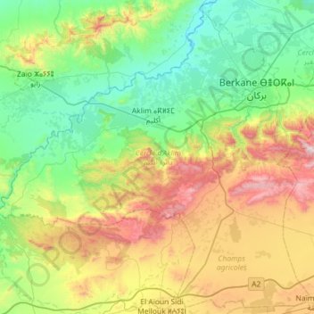 Carte topographique Cercle d'Aklim, altitude, relief