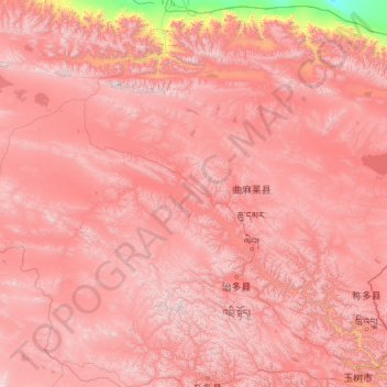 Carte topographique 曲麻莱县, altitude, relief