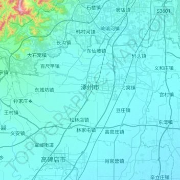 Carte topographique 涿州市, altitude, relief