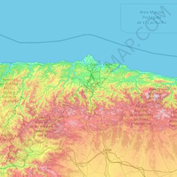 Carte topographique Asturias, altitude, relief