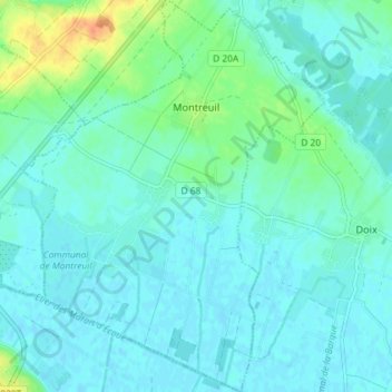 Carte topographique Montreuil, altitude, relief