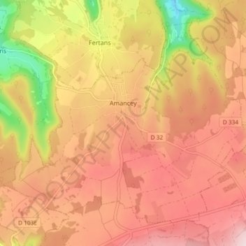 Carte topographique Amancey, altitude, relief