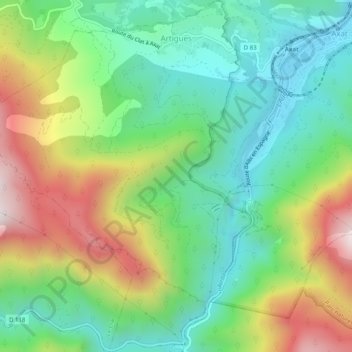 Carte topographique Artigues, altitude, relief