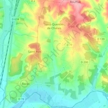 Carte topographique Saint-Quentin-de-Chalais, altitude, relief