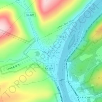 Carte topographique Shickshinny, altitude, relief