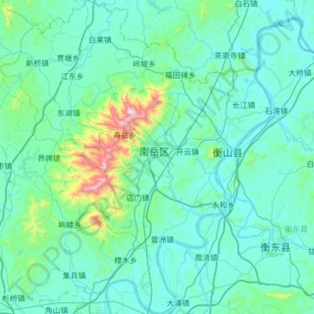 Carte topographique 衡山县, altitude, relief