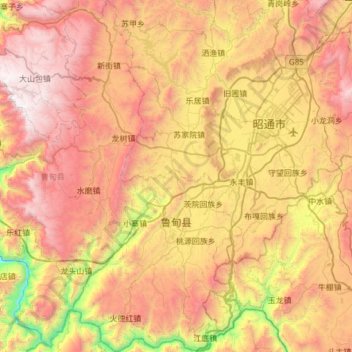 Carte topographique 鲁甸县, altitude, relief