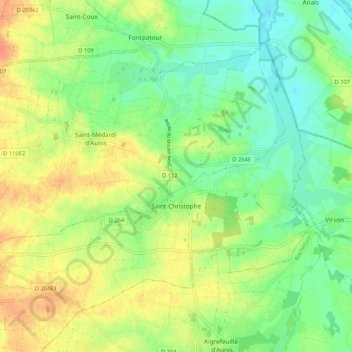Carte topographique Saint-Christophe, altitude, relief