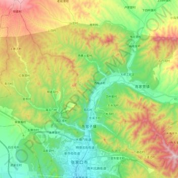 Carte topographique 东窑子镇, altitude, relief