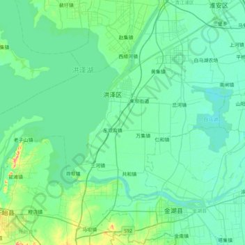 Carte topographique 洪泽县 (Hongze), altitude, relief