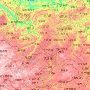 Carte topographique 镇雄县, altitude, relief