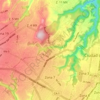 Carte topographique Zona 7, altitude, relief