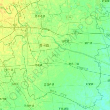Carte topographique 香河县, altitude, relief