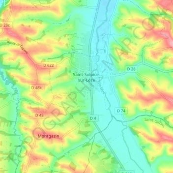 Carte topographique Saint-Sulpice-sur-Lèze, altitude, relief