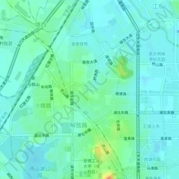Carte topographique 解放路街道, altitude, relief