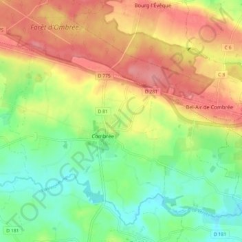 Carte topographique Combrée, altitude, relief