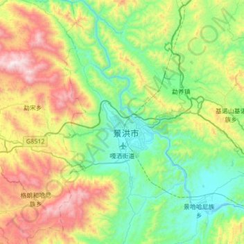 Carte topographique 嘎洒街道, altitude, relief