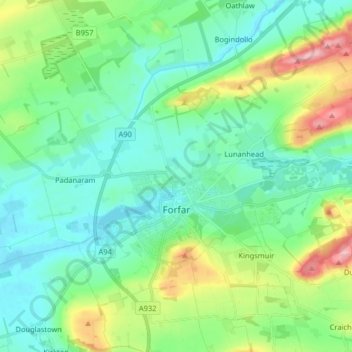 Carte topographique Forfar, altitude, relief