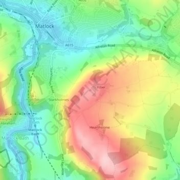 Carte topographique Riber Castle, altitude, relief